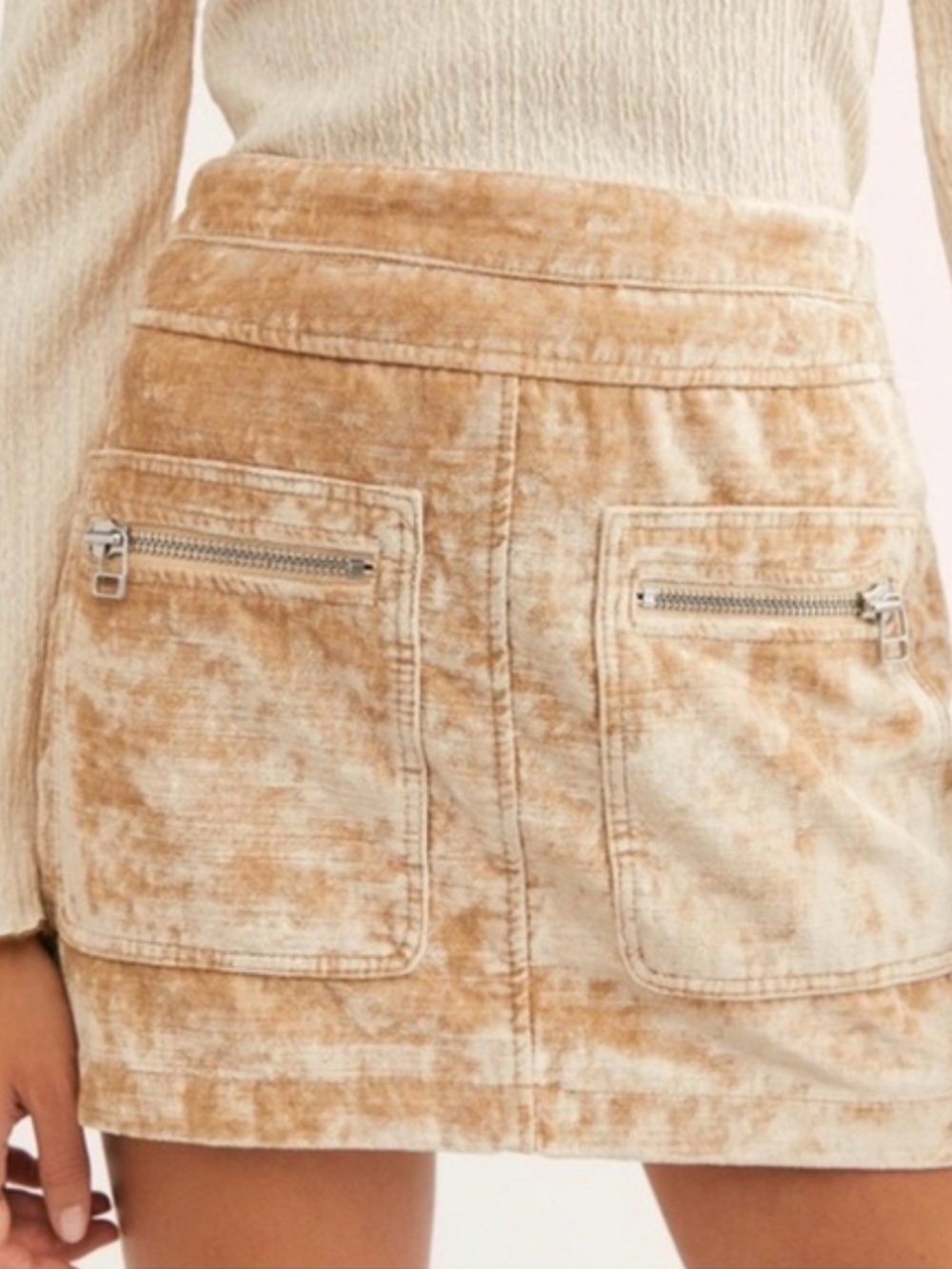 Free People Beige Marbled Mini Skirt with Zip Pockets